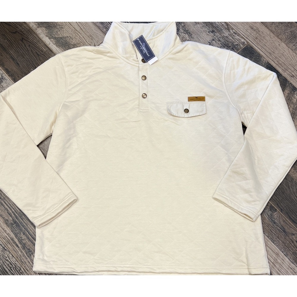 New Simply Southern Quilted T-Snap Pullover Jacket Beige Cream Mens‎ Size XL